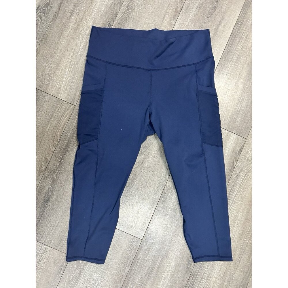 POWER HOLD by FABLETICS blue side pockets Pantscropped yoga excerise leggings XL
